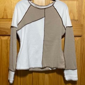 Taupe and white aysymmetrical color block top